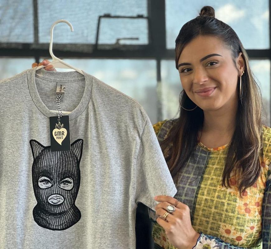 Alumna with self-designed tee shirt