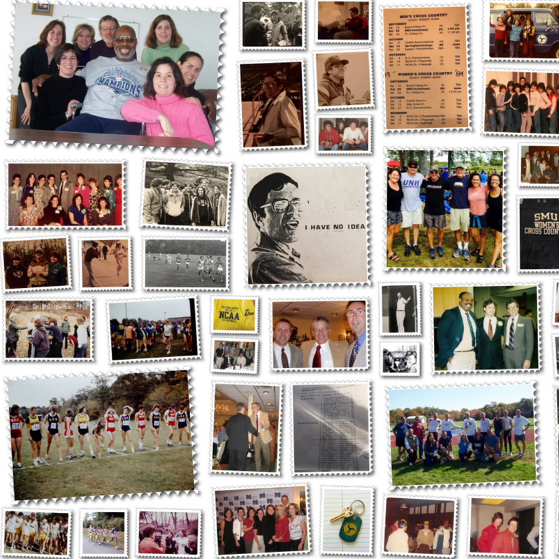 Collage of photos of 1980s track teams