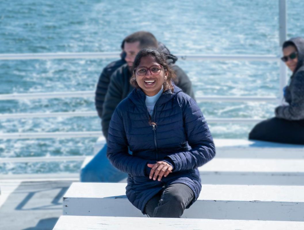 Data science master's student Trina Xavier on a boat tour during the Blue Tech Externship