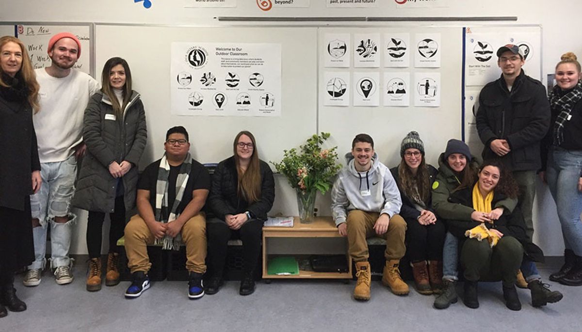 Students in AXD 451 present icons designed for signage about ecological science and stewardship for Our Sisters’ School in 2019.
