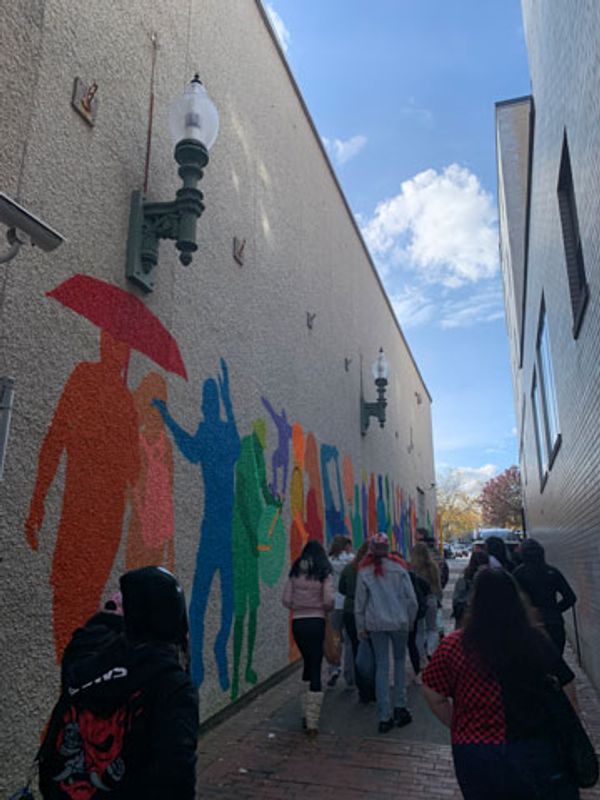 Lara Henderson in downtown New Bedford with students