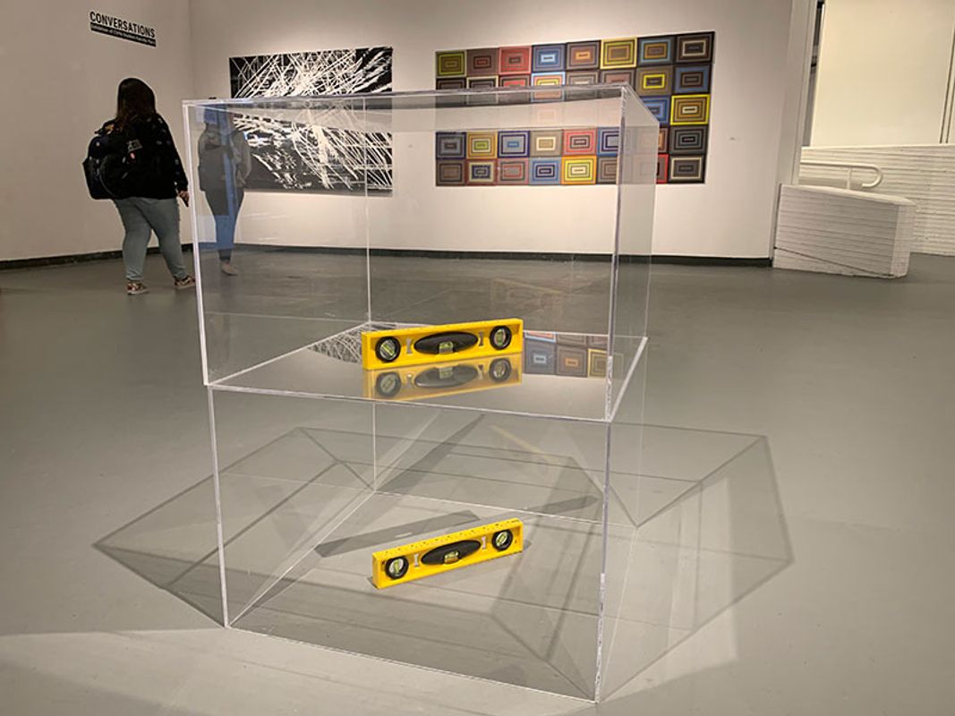 Travis Neel & Daniel Deluca, What would I do if I were me? Plexiglass and levels, 2019