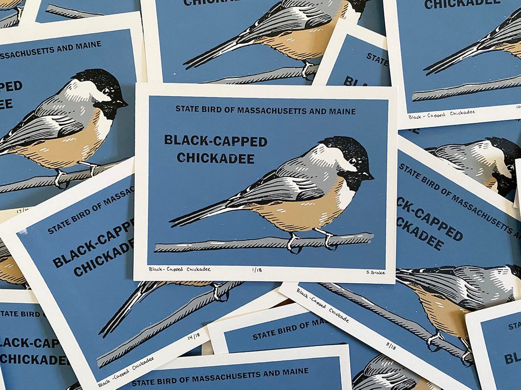 Black-Capped Chickadee, 2021, 4-color screenprint on Bristol, 4.5 inches x 6 inches