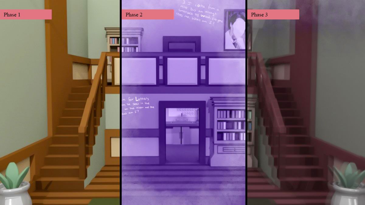Phases Showcase, 2022, concept art for the level’s 3 phases in the player’s perspective