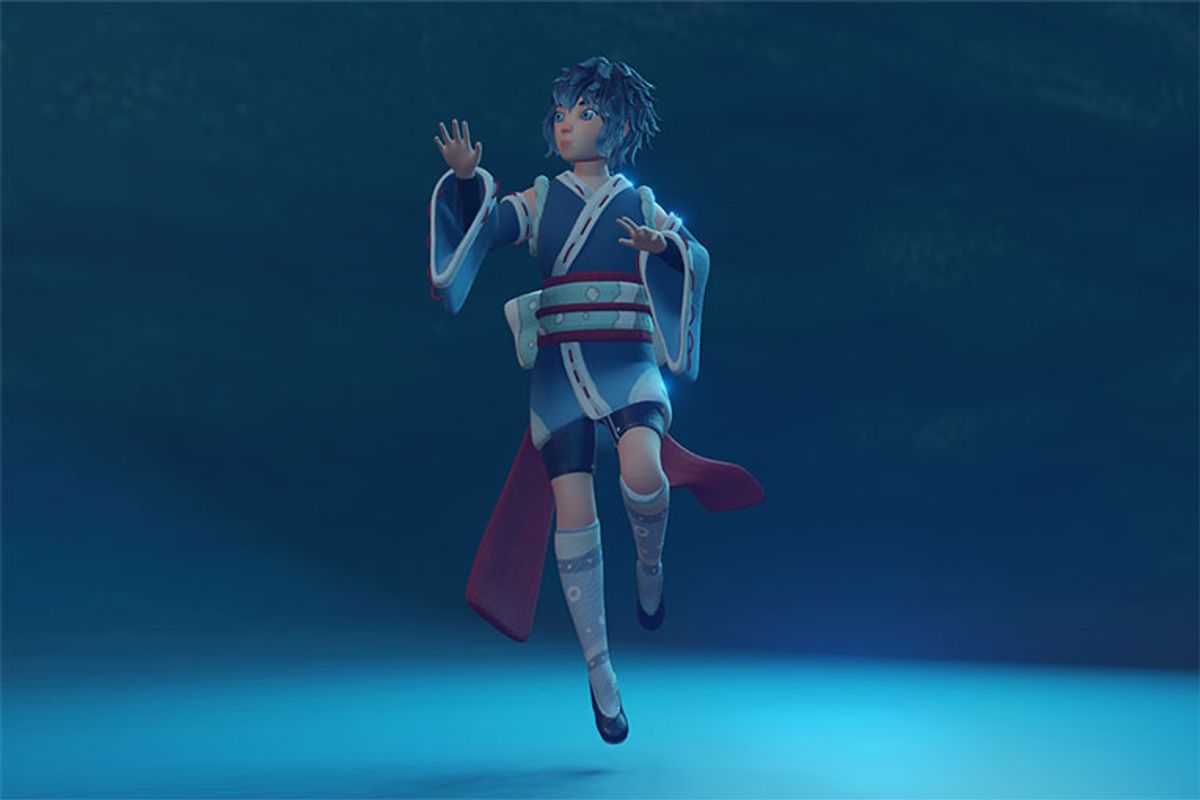 Event Horizon: Kira 3D model, 2021, rendered image of a 3D character sculpt of an earlier design for Kira, 10 x 7 in
