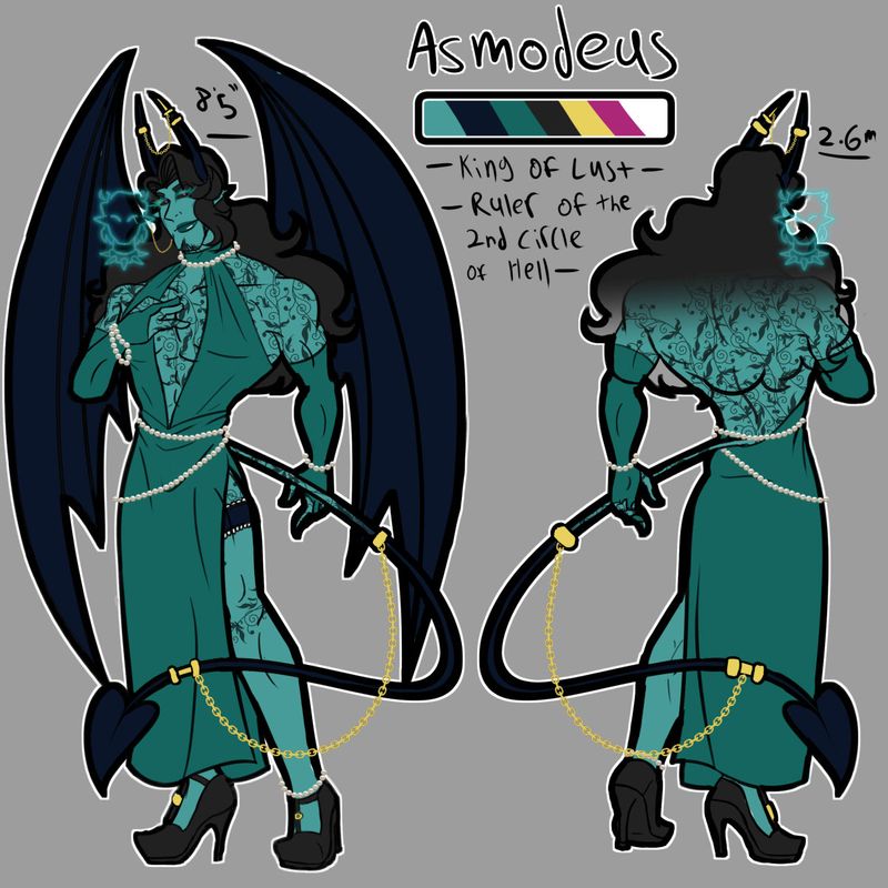 Asmodeus, 2021, a full body turnaround of Asmodeus, 8.5 x 8.5 in