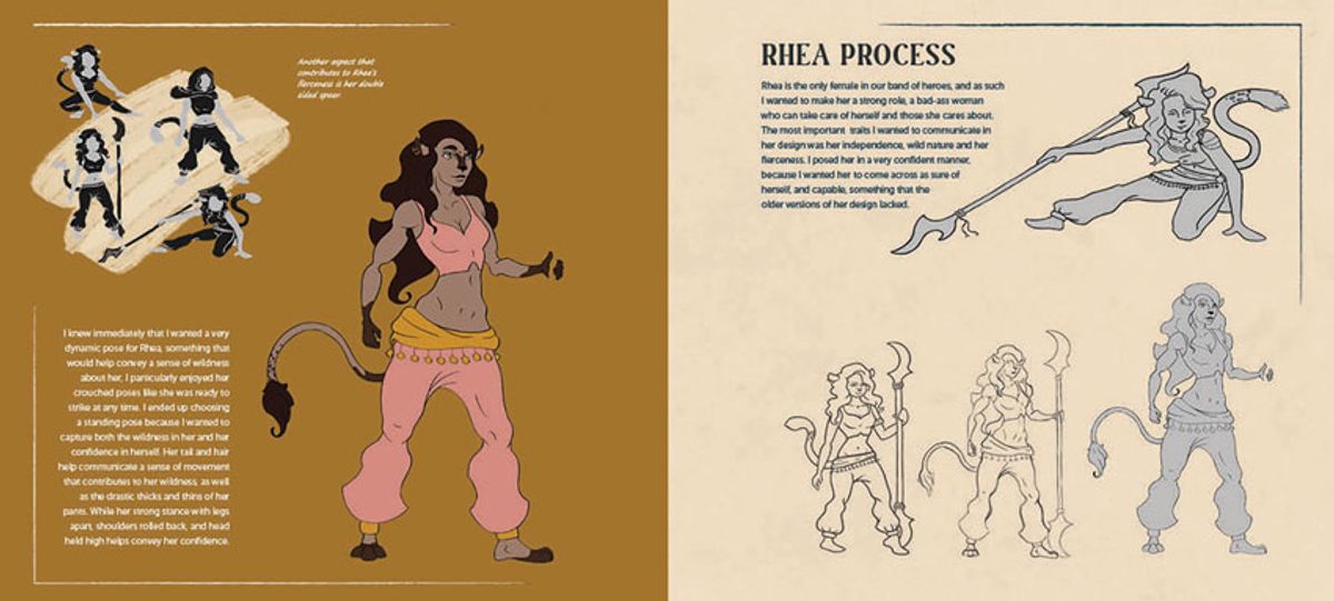 Rhea Artbook Process, 2022, character process documentation, 9x20 in.