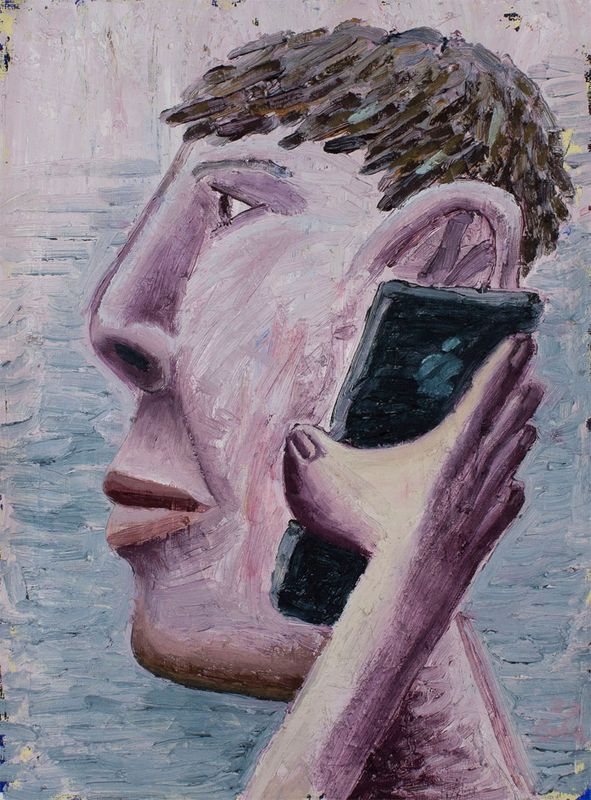 Self-Portrait with Phone, 2022, oil on canvas, 10 x 8 in