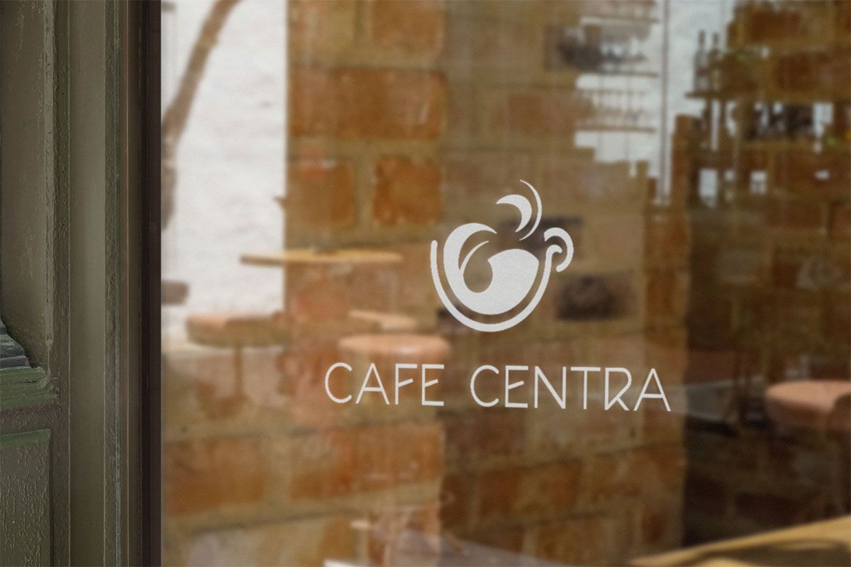Cafe Centra, 2022, identity outside the cafe