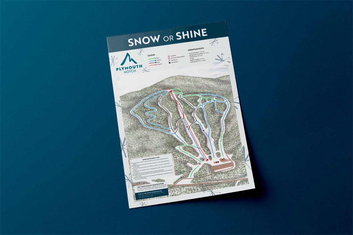 Plymouth Notch Trail Map, 2022, trail map based on the same mountain from when it was known as Bear Creek Mountain Club in the 1990s, 18 x 24in