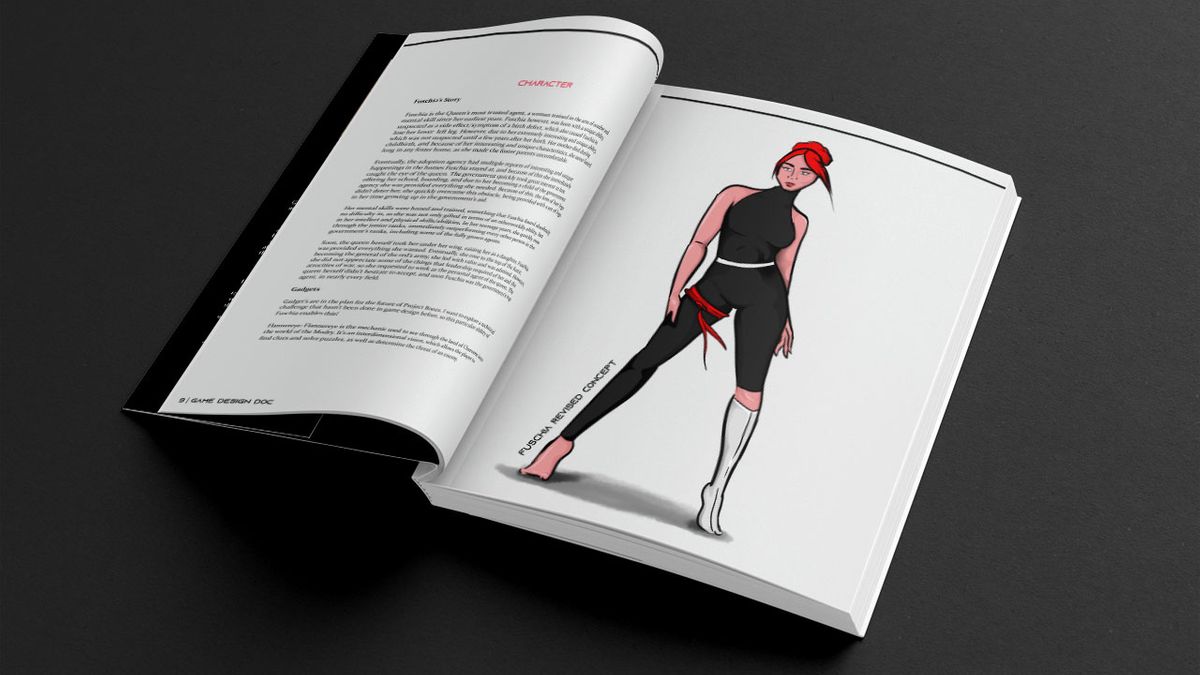 Design Book Pages 9-10, Internal Pages for “Project Bones” Showcasing the Player Character