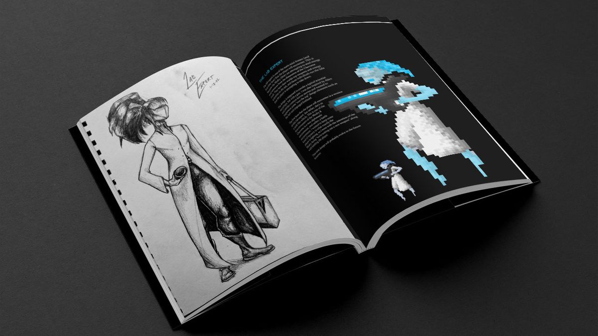 Design Book Pages 38-39, Internal Pages for “Project Bones” Showing the Lab Expert Enemy