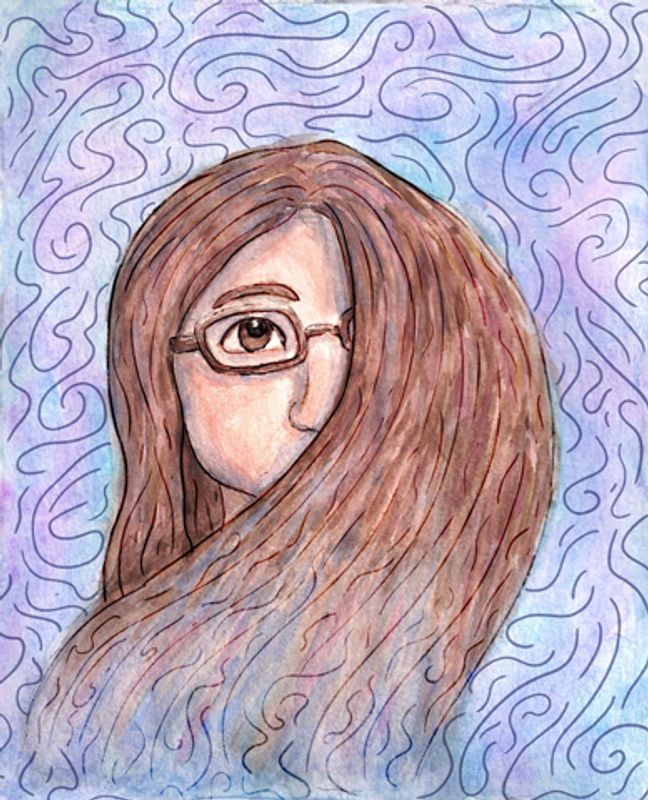 Self-portrait, 2022, watercolor and digital, 6 in x 7.5 in