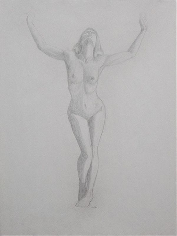 Standing Nude, 2021, graphite on newsprint, 18 x 24 in.