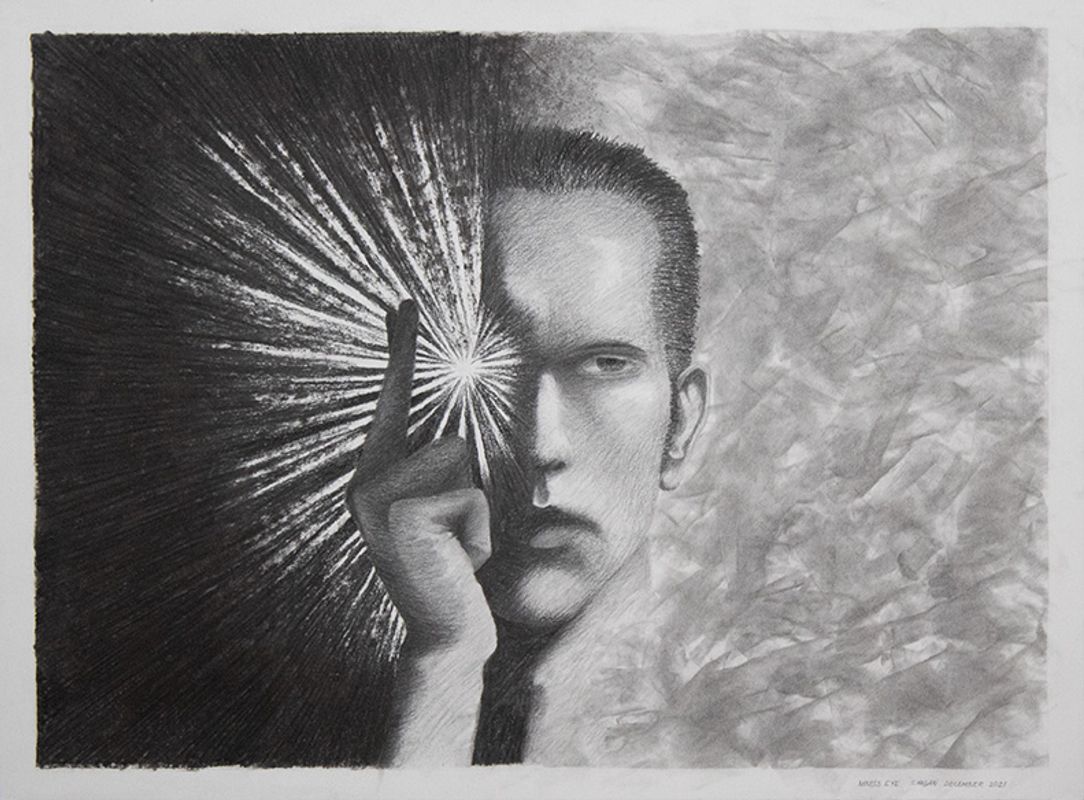 Idealistic Dreamer, 2021, charcoal on paper 28 x 20.5 in.