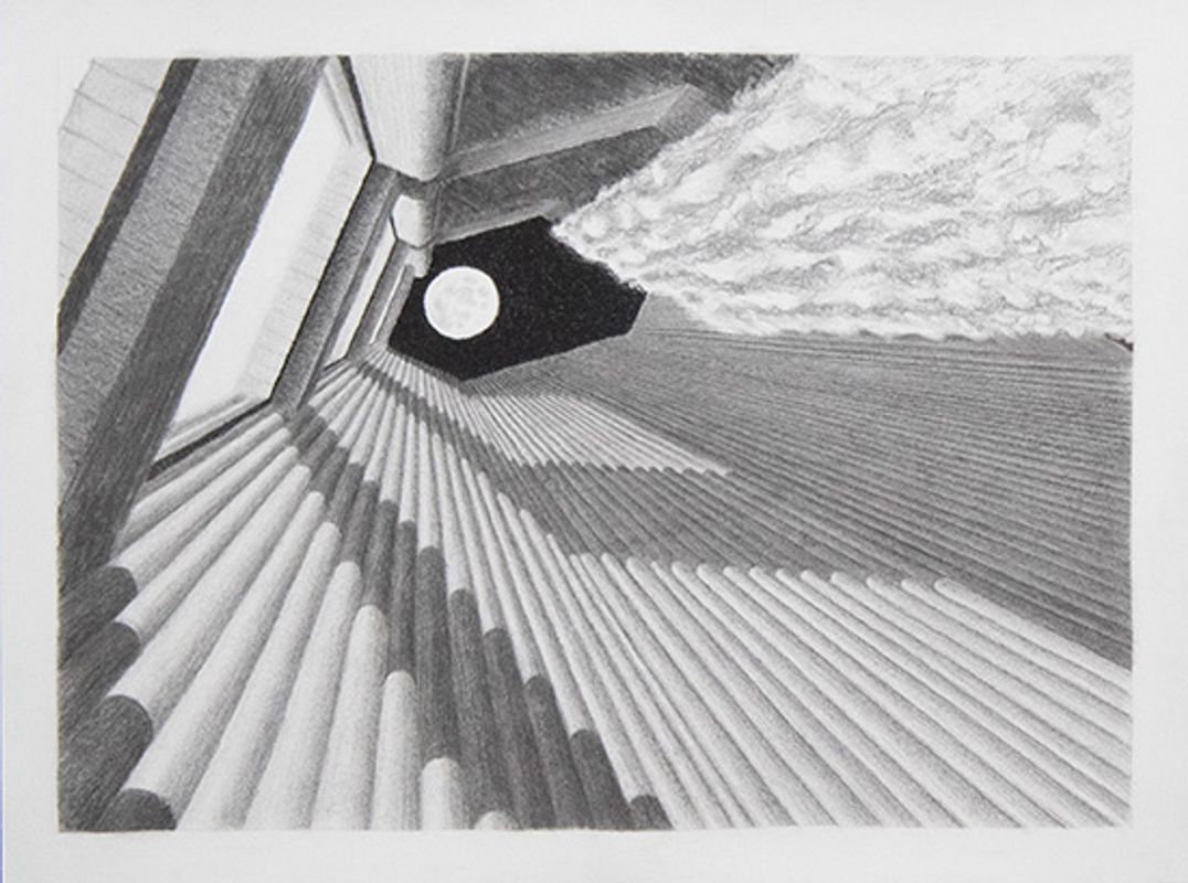 Dartmouth Airshaft, 2021, charcoal, graphite, and conte on vellum Bristol board, 18.75 x 13.5 in.