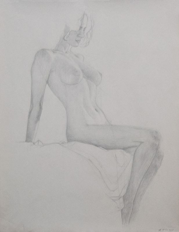 Seated nude, 2020, graphite on newsprint, 18 x 24 in.
