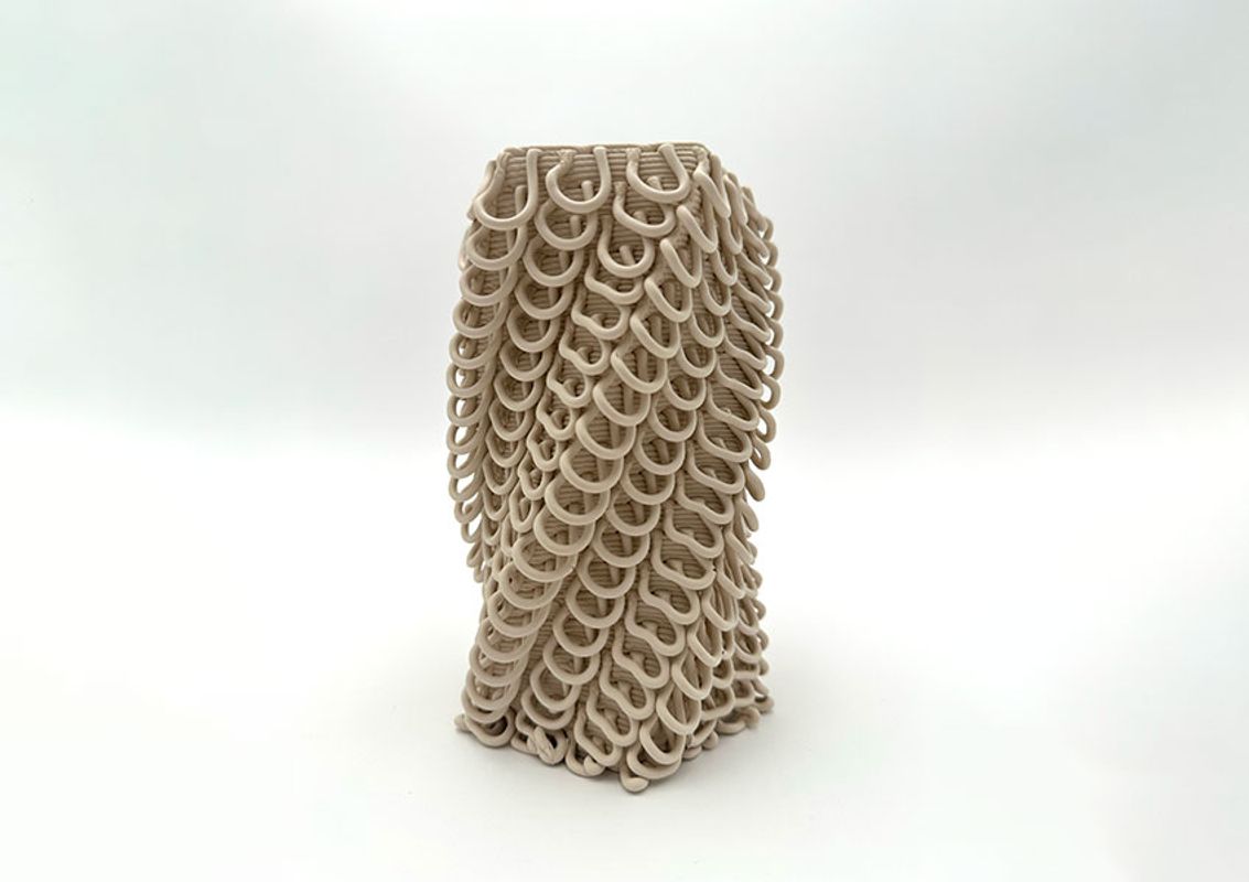 Katie Erwin: Test #6, 2024, 3D printed clay vessel, 4 x 4 x 7 in.