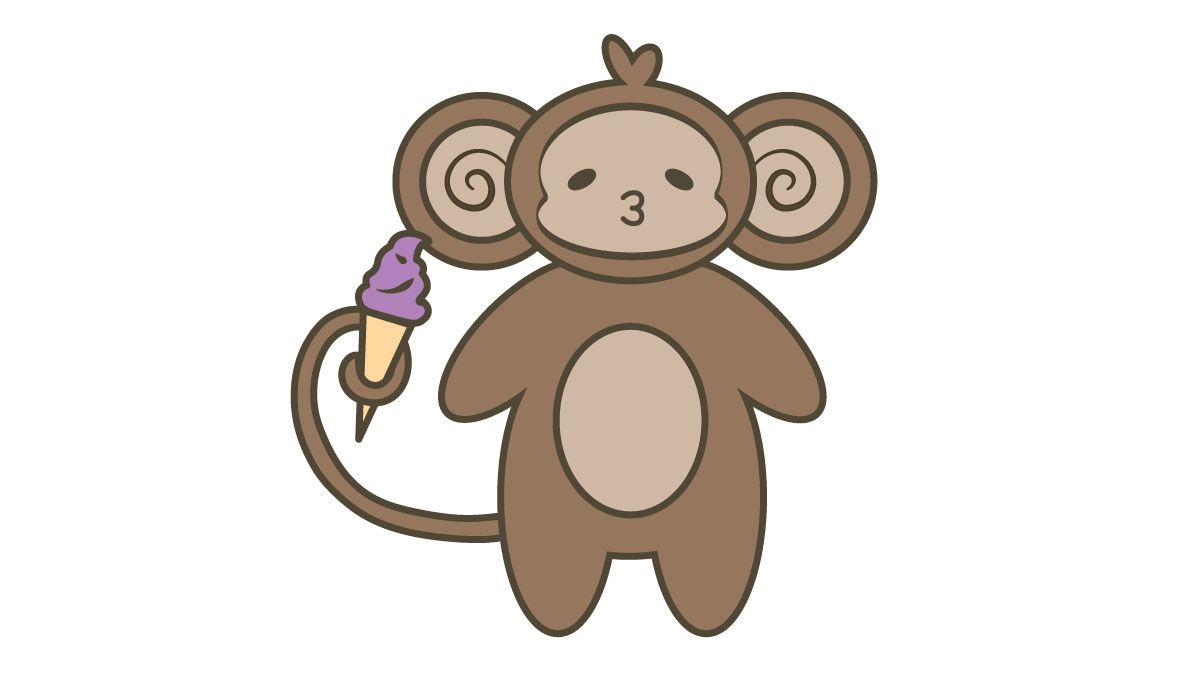 Character design resembling a baby monkey holding ice cream in it's tail
