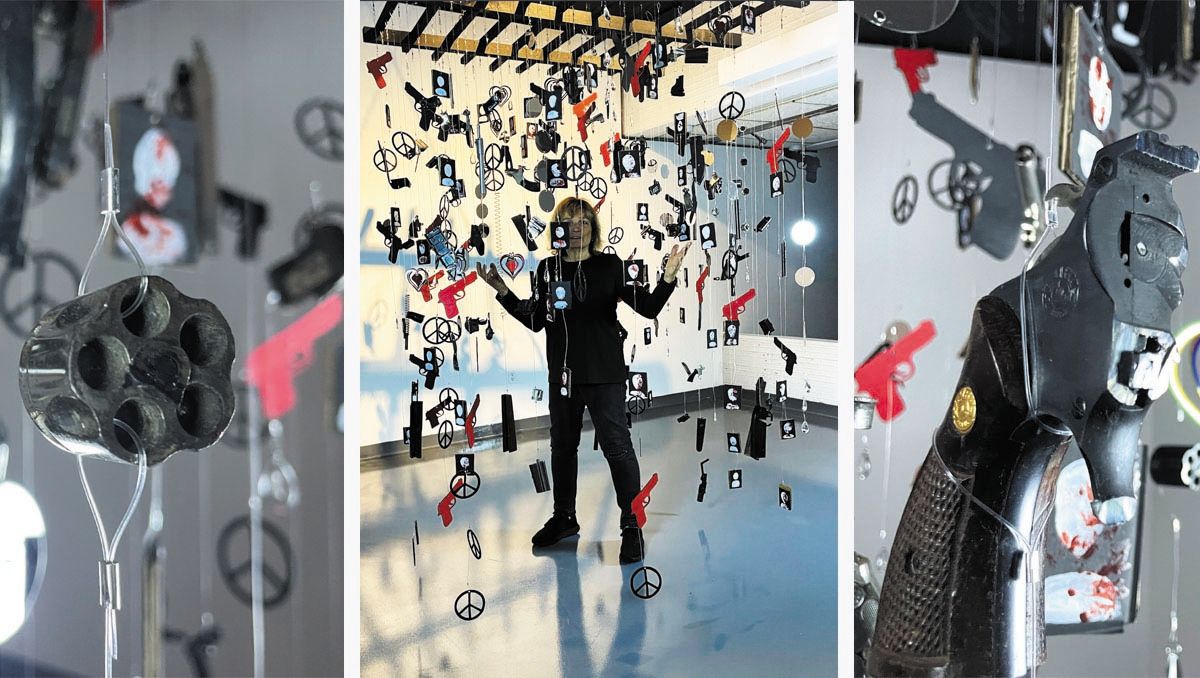 Jill Law  surrounded by sculpture