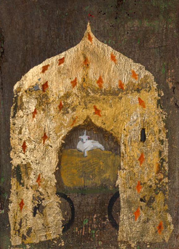 A King is Born (Side B), 2025, Oil and gold leaf on wood