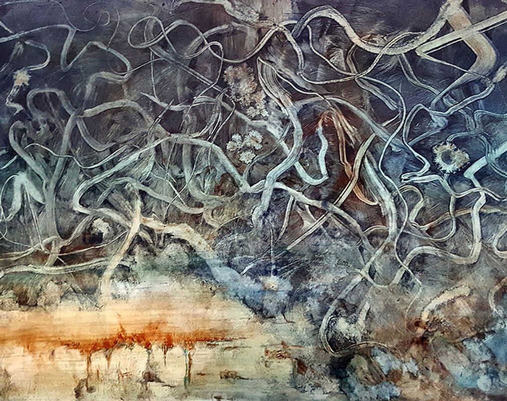 Heather Stivison, Two Worlds, Oil on Panel, 24” x 36