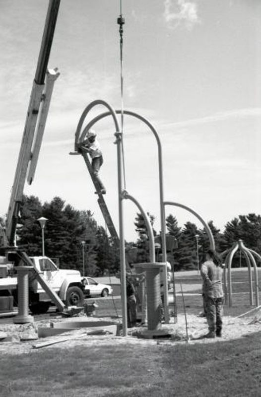 Spinwinder construction, week of September 8, 1991. Installation of aluminum tubing 