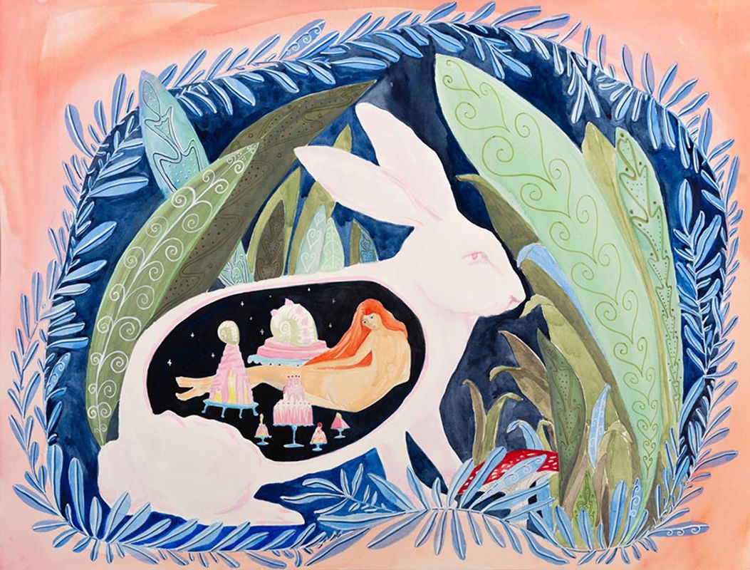 © Dana Sherwood: Inside the Belly of a Rabbit, 2020 Watercolor on paper, 18 x 24 in