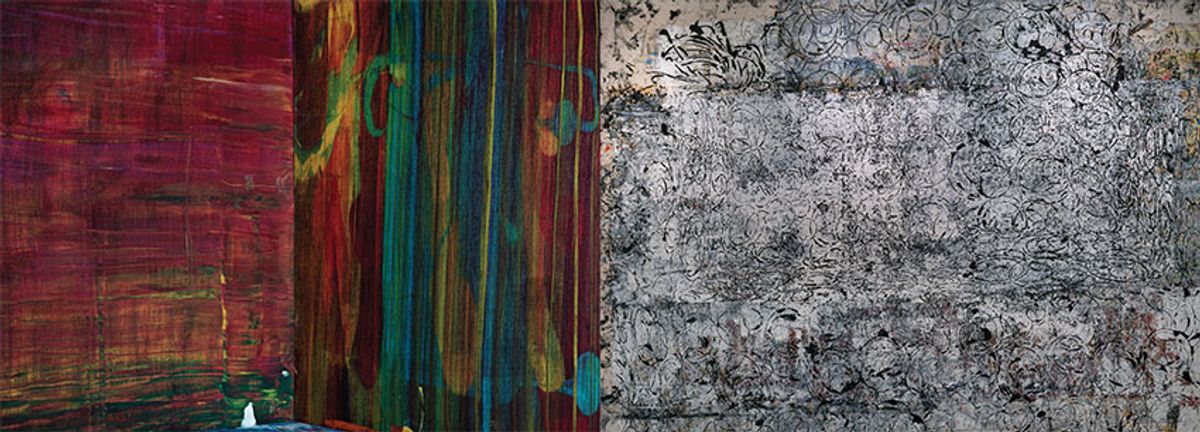Left: Abelardo Morell, Paint #16, 2021, archival pigment print, 45”x60” Right: Anthony Fisher, The Light of Day, 2021, oil on canvas, 78”x96”