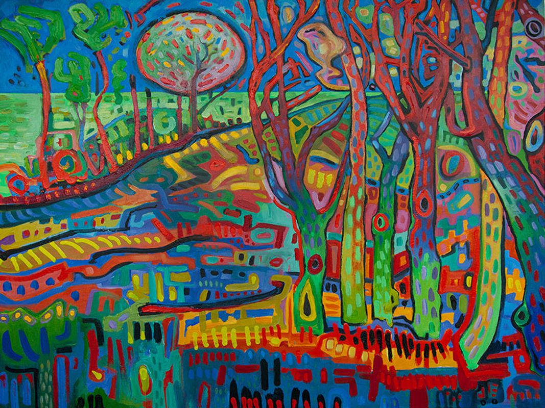 Woods by the Sea, Ode to Van Gogh 2 (acrylic on canvas) is a recent effort exploring the landscape via a contemporary interpretation of Vincent Van Gogh's visual language.