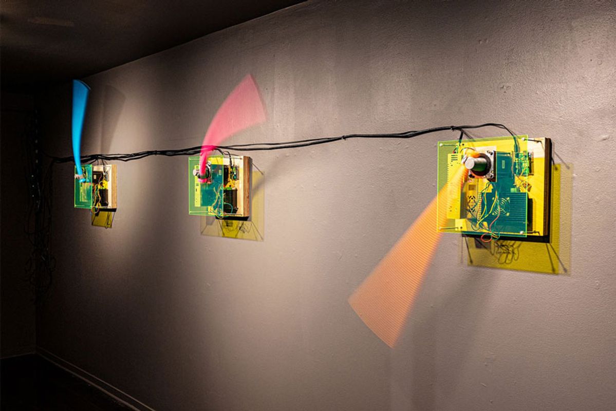 View of the exhibition, “Sound in Space, Sound in Place.” at the New Bedford Art Museum. Photo courtesy of Walker Downey.