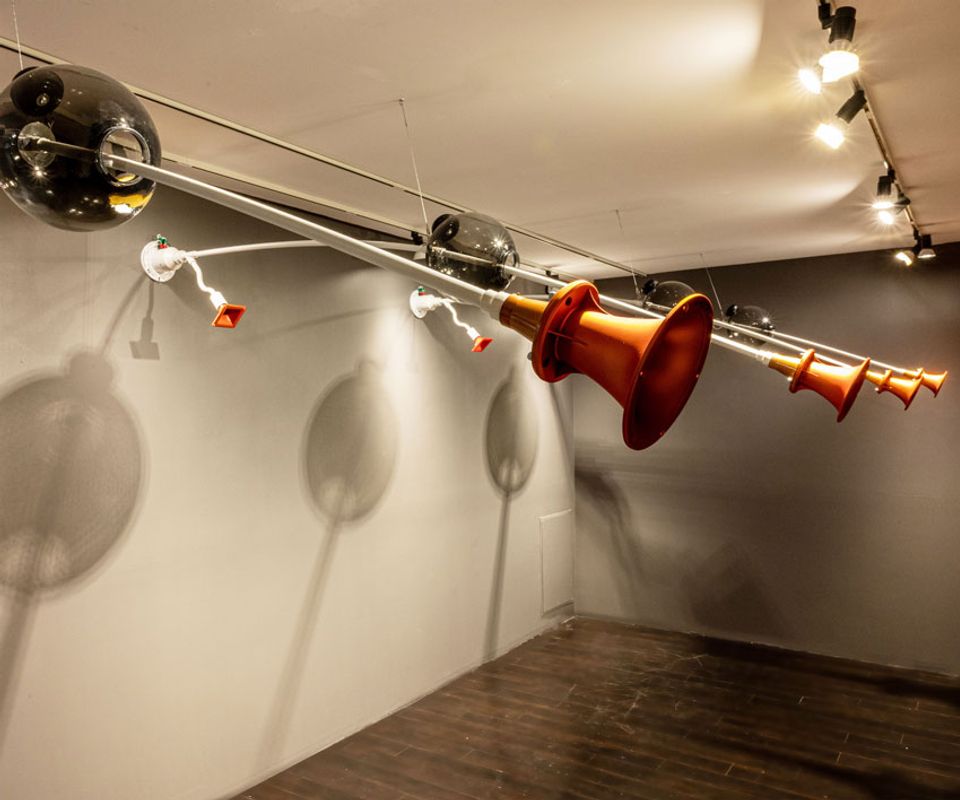 View of the exhibition, “Sound in Space, Sound in Place.” at the New Bedford Art Museum. Photo courtesy of Walker Downey.