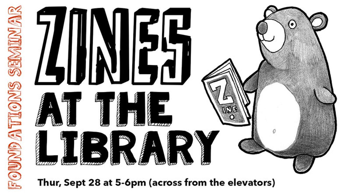 zines poster - drawing of bear holding zine