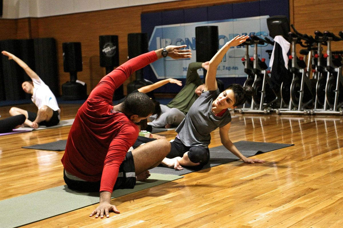 A couple working out together