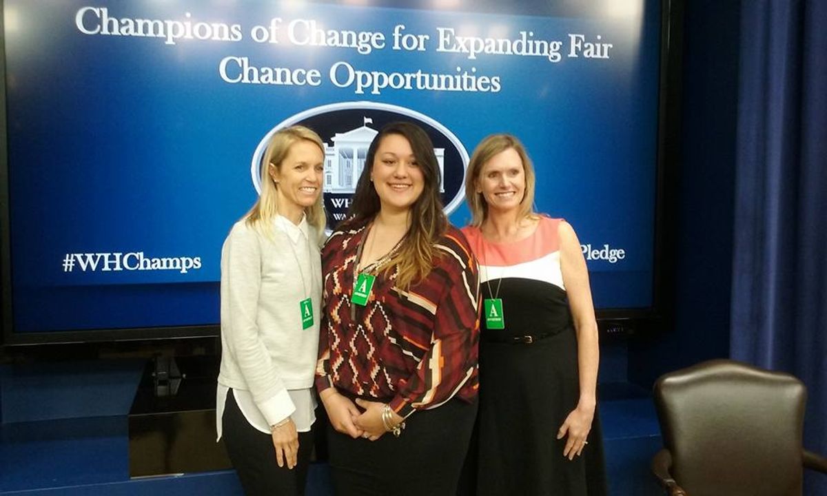 Jenyka at the Champions of Change event with Together We Bake co-founders Tricia Sabatini, left, and Stephanie Wright, right.