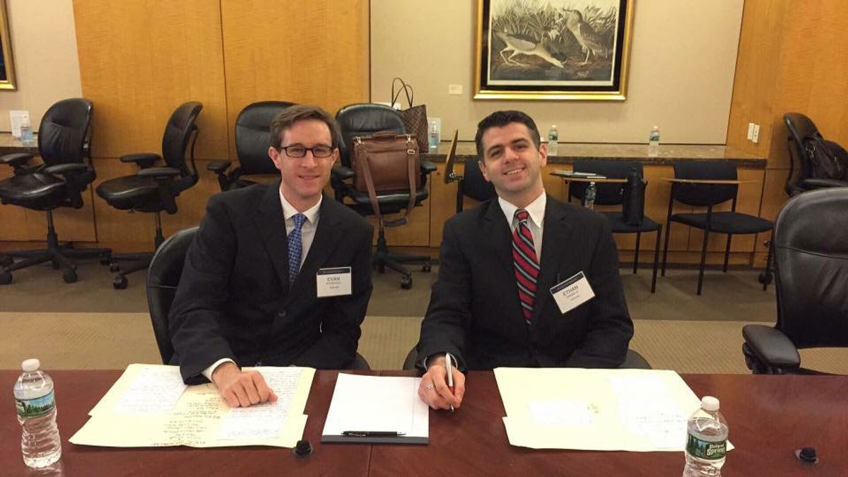 Ethan Dazelle, JD '17 and Evan Fitzgerald, JD '18 at Jessup Moot Court