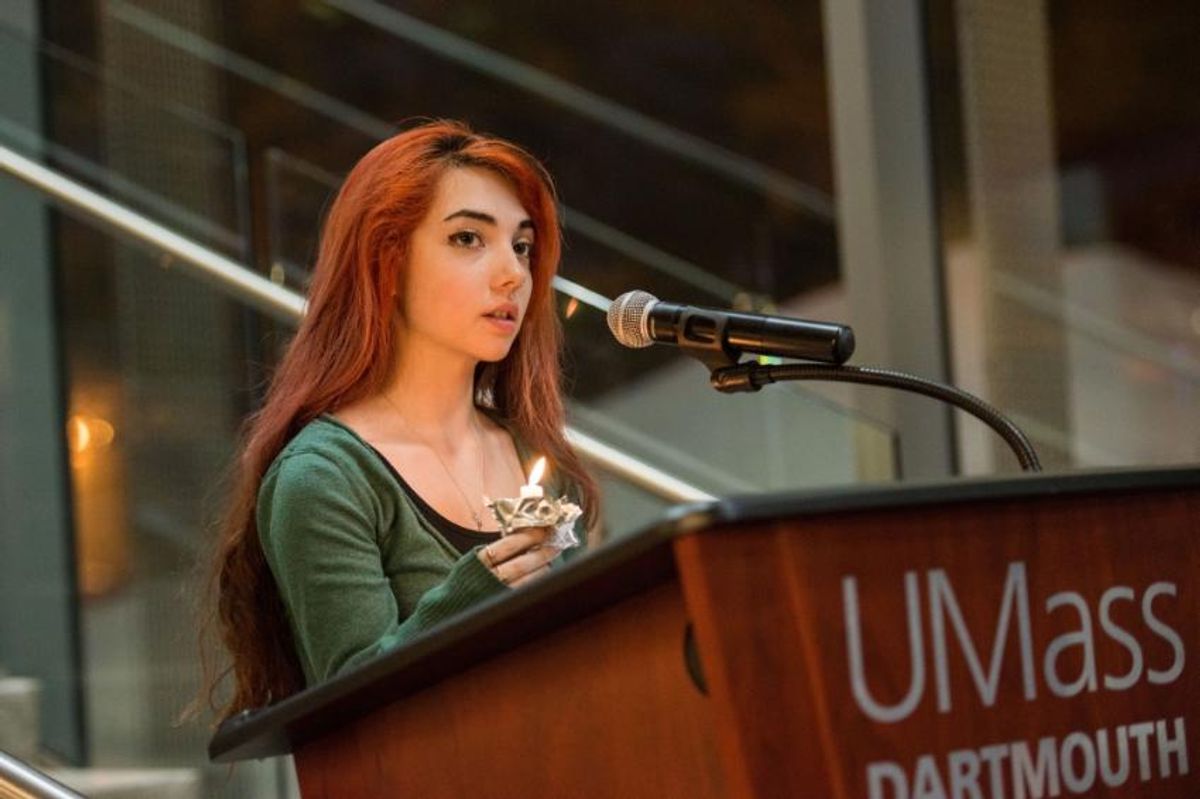 Mariah Tarentino speaking at a podium