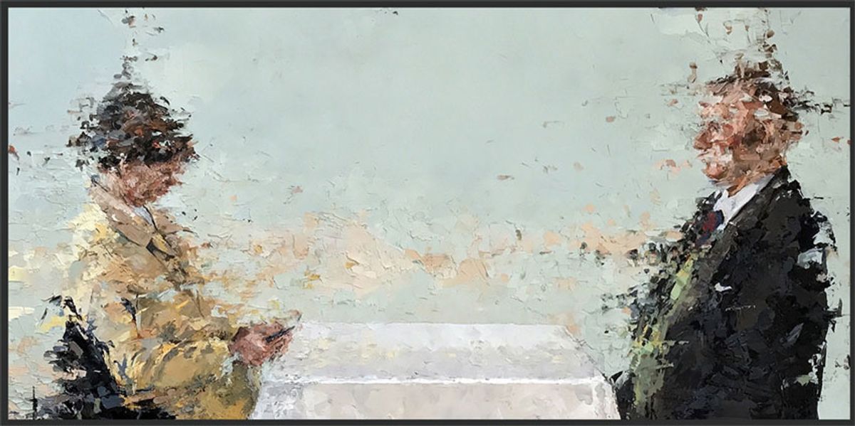 Lisa Bryson, 2017, The Couple, oil on panel, 12” x 24