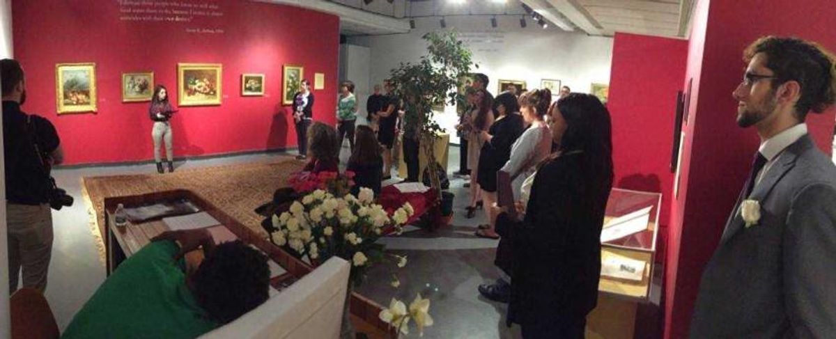 Mariah Tarentino speaking at a museum
