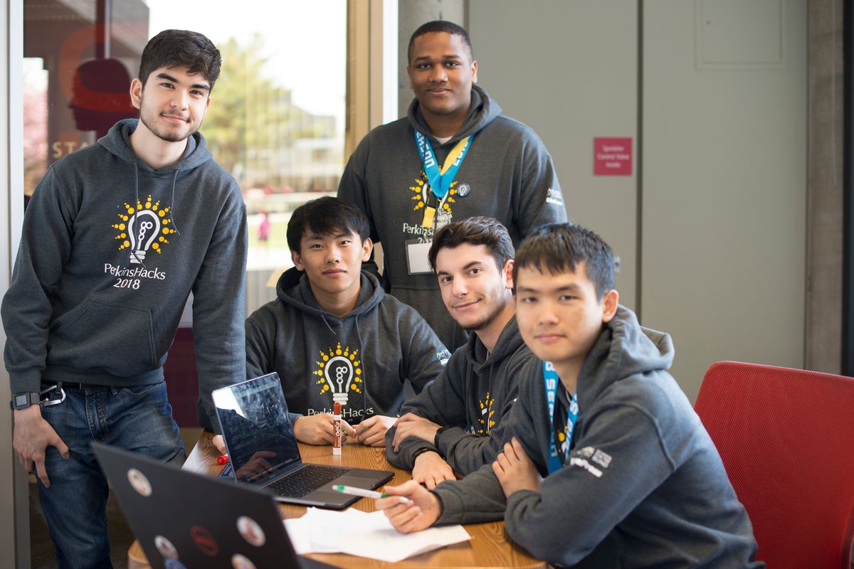 Casual shot of PerkinsHacks winning team