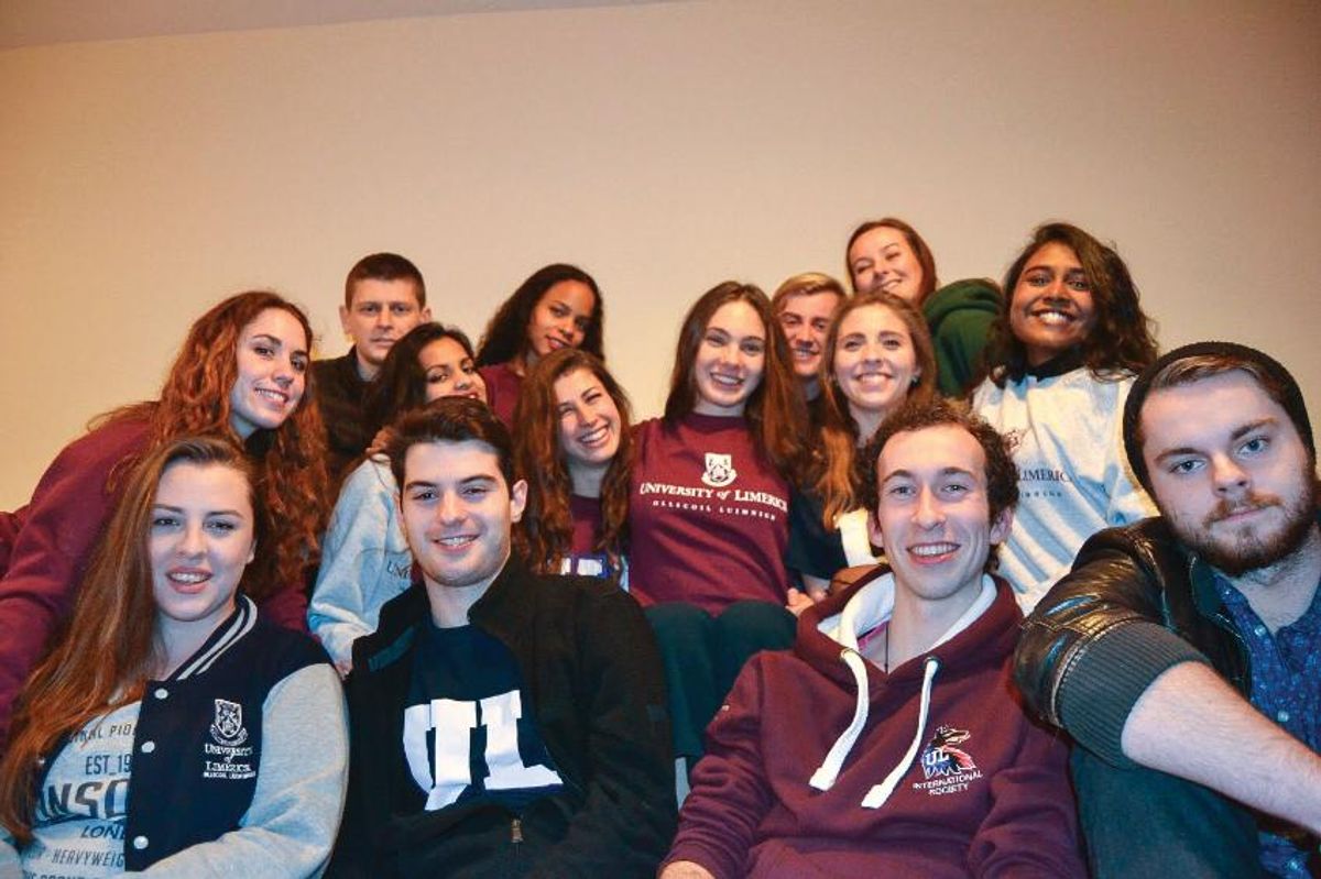 UMass Law student Carly LaCrosse, bottom left, with friends at University of Limerick School of Law