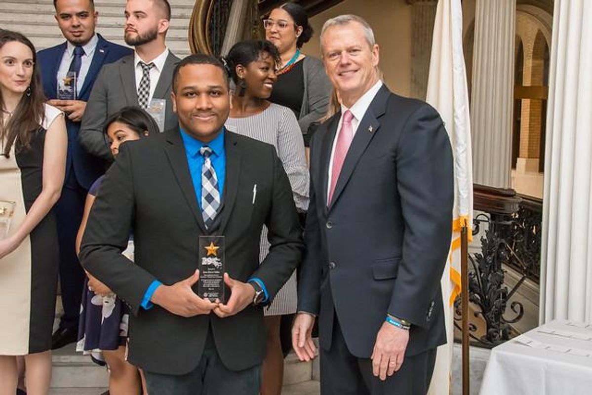 Josue Rivera with Governor Charlie Baker at the 29 Who Shine Awards