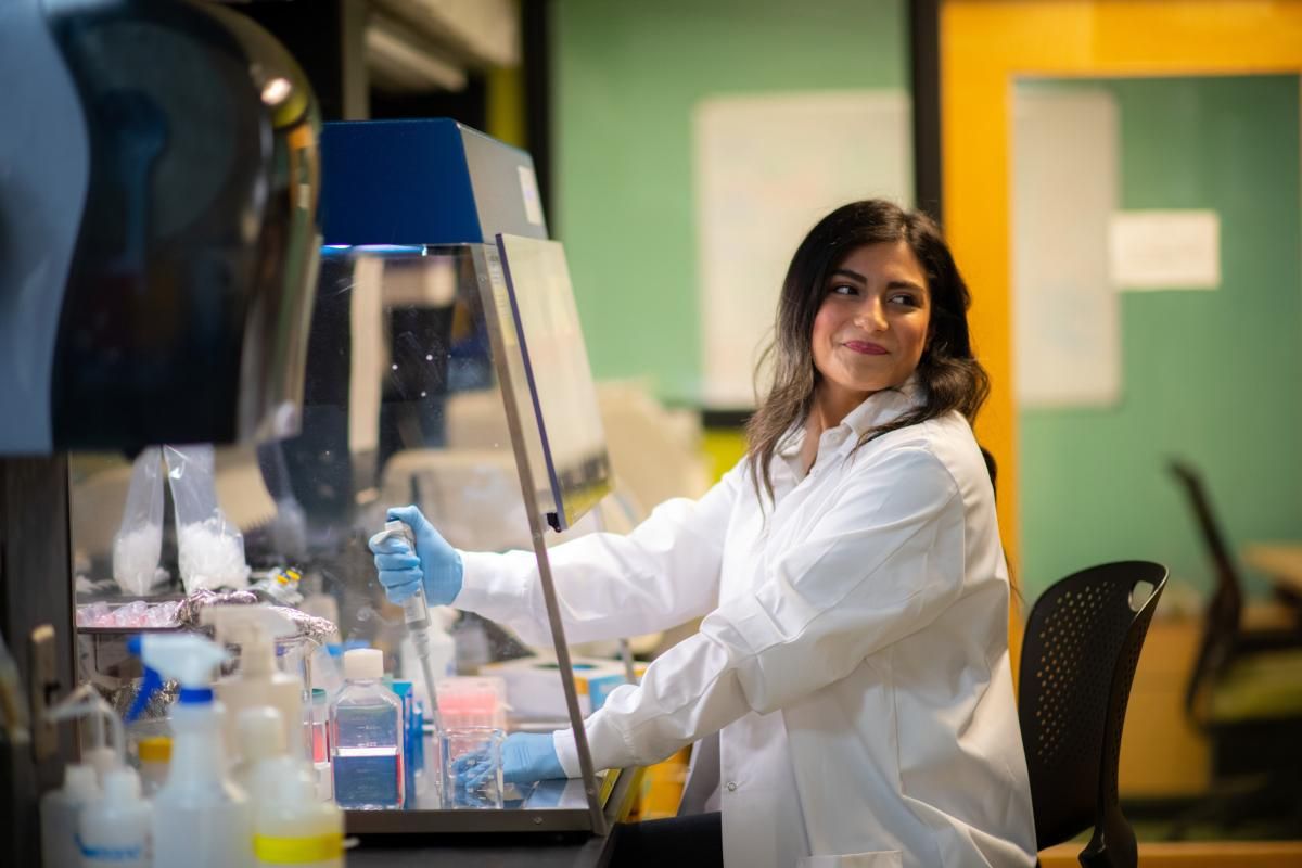 PhD biomedical engineering student Ramina Behzad in the lab