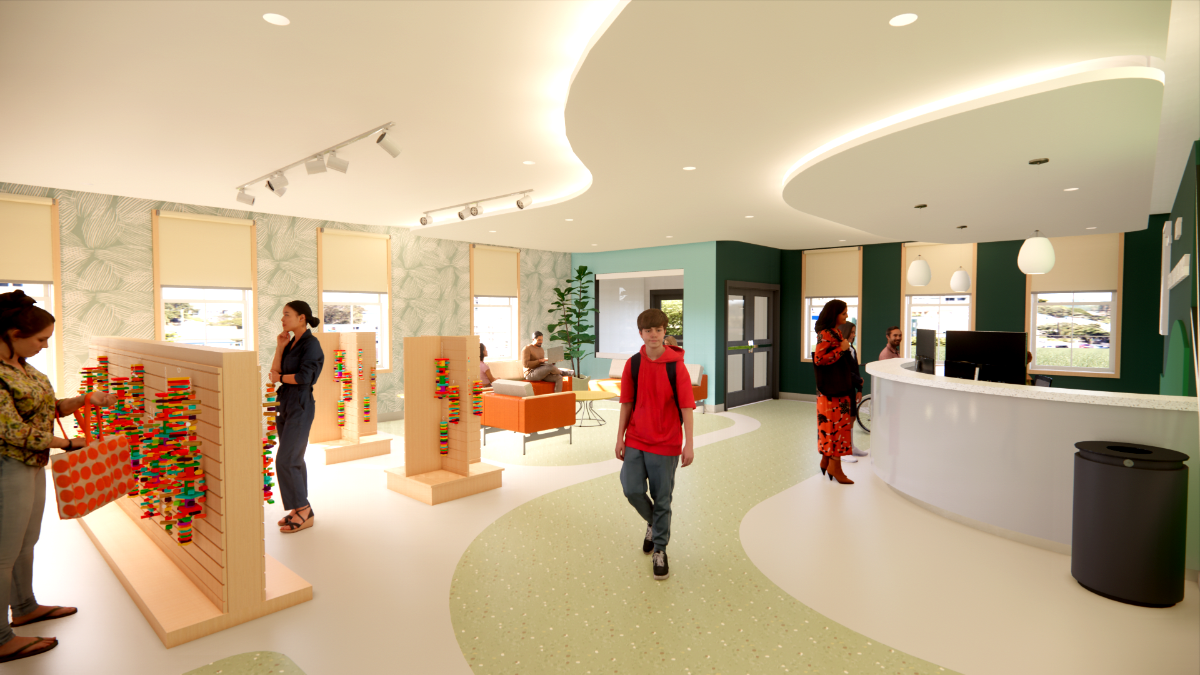 Rendering of retail space at a parrot sanctuary as part of Amaral's senior thesis