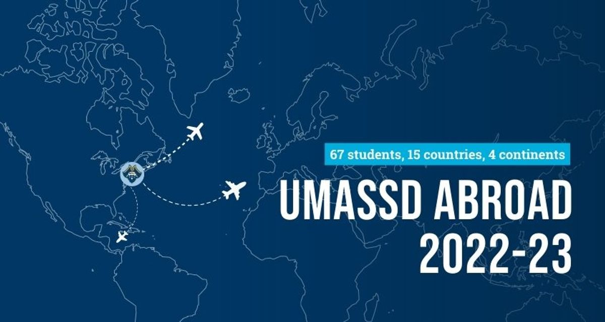Map graphic showing where  students studied abroad in the 2022-23 academic year