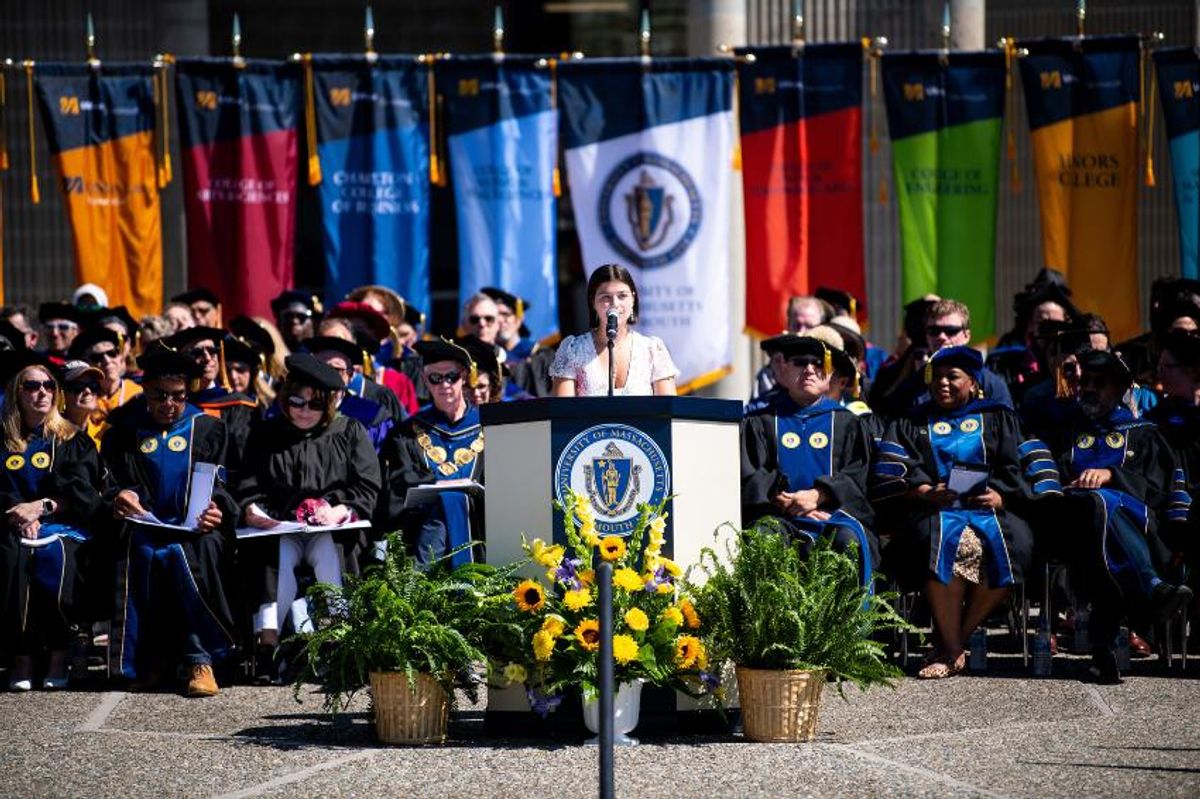 Capri McLucas addresses incoming first-year students at Convocation in the fall of 2022.