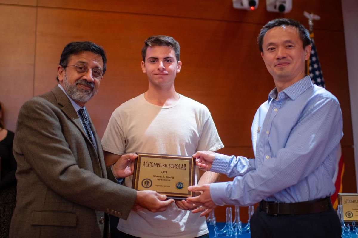 Left to right: Provost Ramprasad Balasubramanian, Shawn Koohy, Professor Yanlai Chen