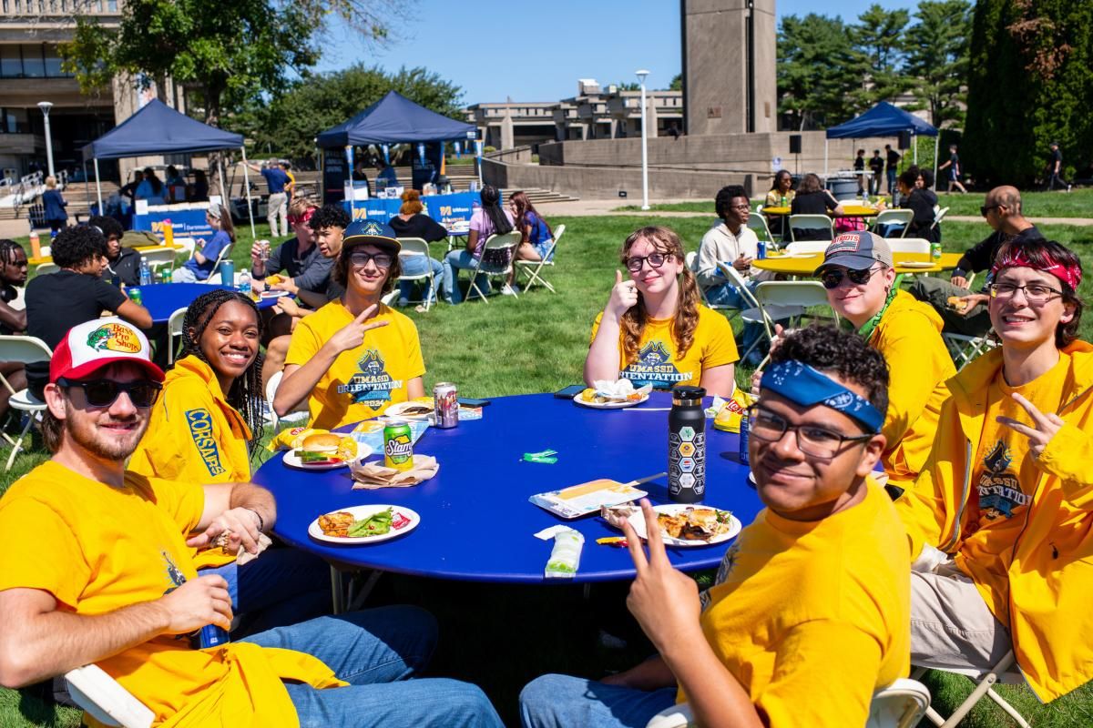 Isaiah and fellow students at New Student Convocation