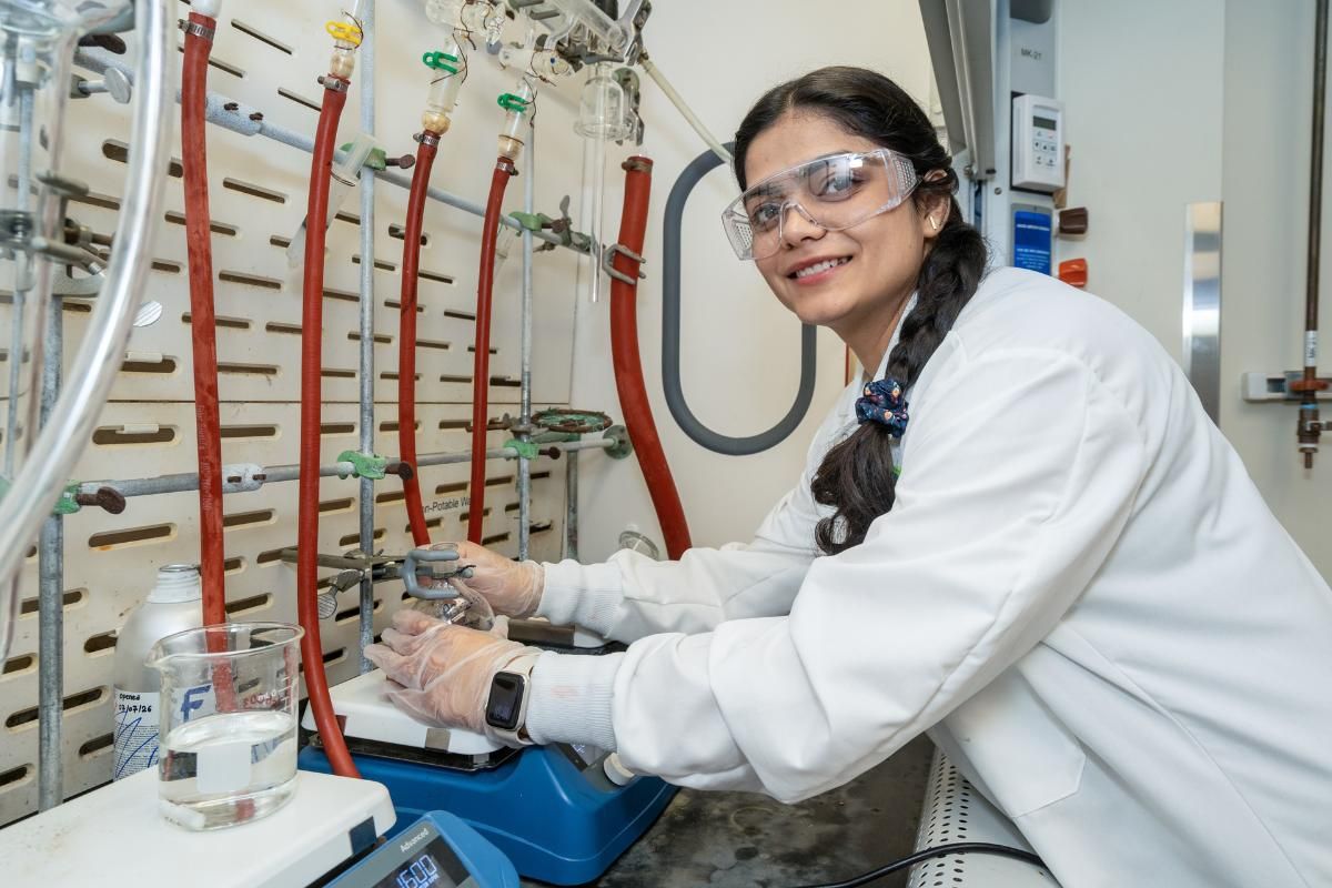 Anushka Sharma working in the chemistry lab