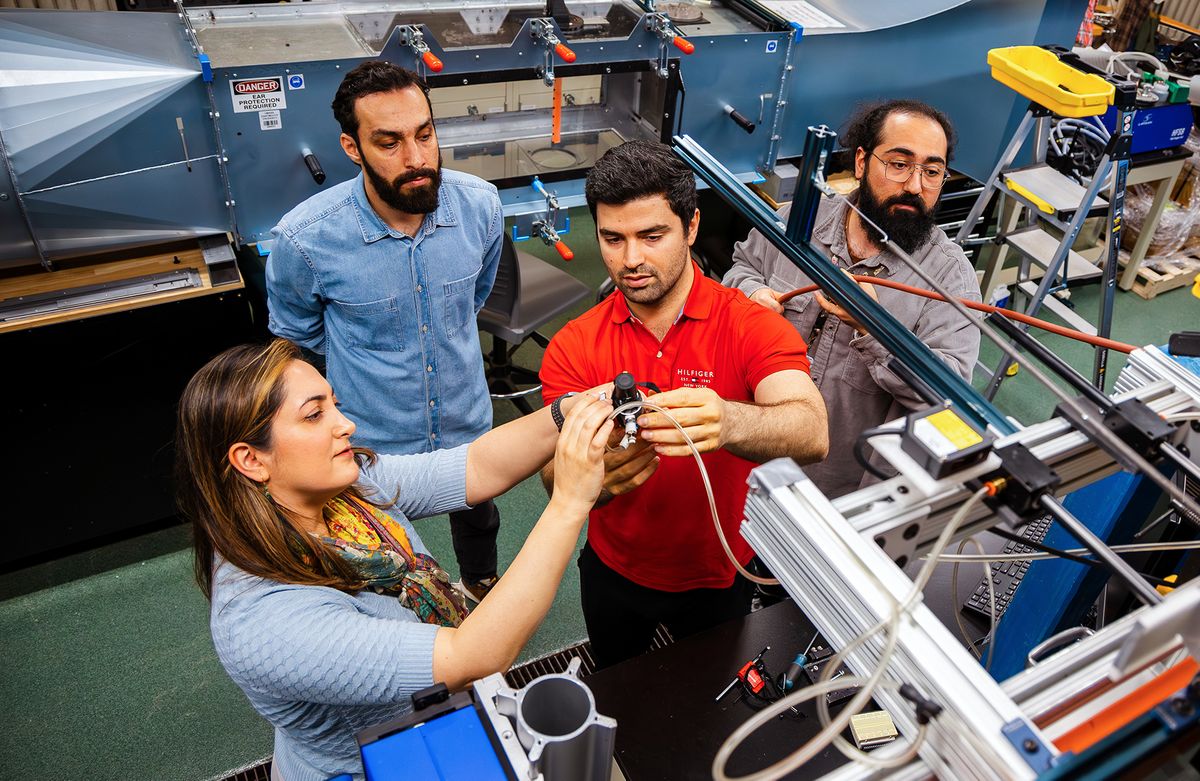 Students conducting research in the Fluid-Structure Interactions Research Laboratory